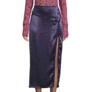 Dakota Side Slit Satin Midi Skirt free people
